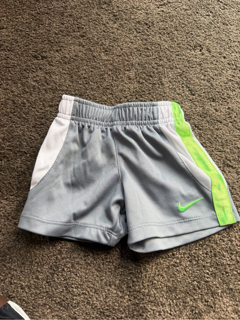 Nike Gray Shorts with Neon Green Trim for Kids Sz 6/9 mo